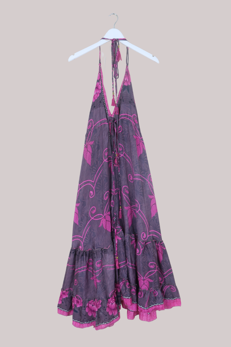 Blossom Halter Maxi Dress in Jeweled Magenta Florals - Free Size L/XL
