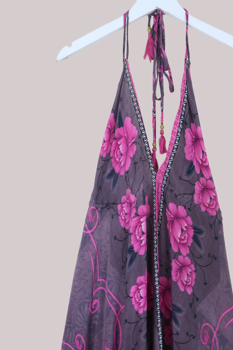 Blossom Halter Maxi Dress in Jeweled Magenta Florals - Free Size L/XL
