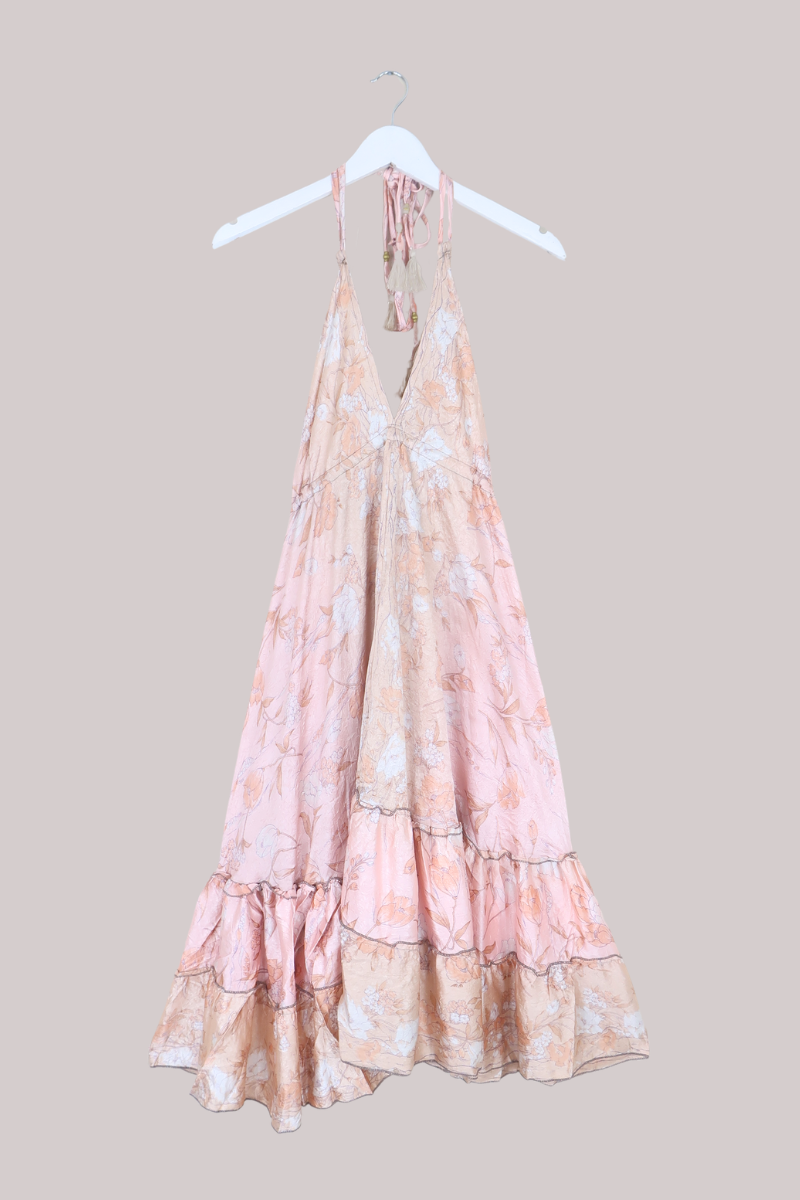 Blossom Halter Midi Dress in Pale Peach Blossom - Free Size M/L