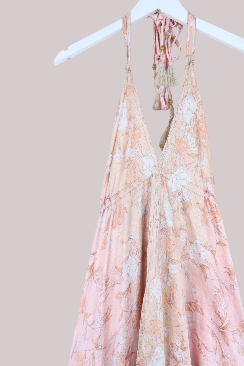 Blossom Halter Midi Dress in Pale Peach Blossom - Free Size M/L