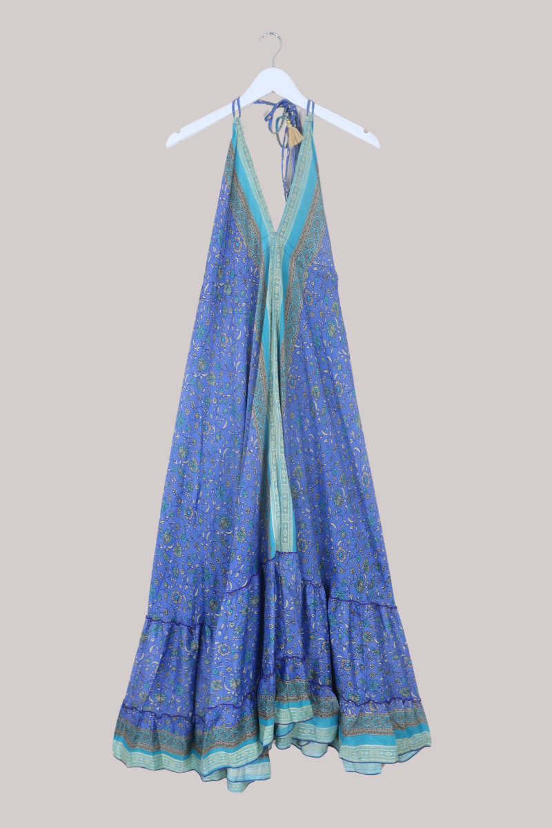 Blossom Halter Maxi Dress in Cornflower Blue - Free Size L/XL