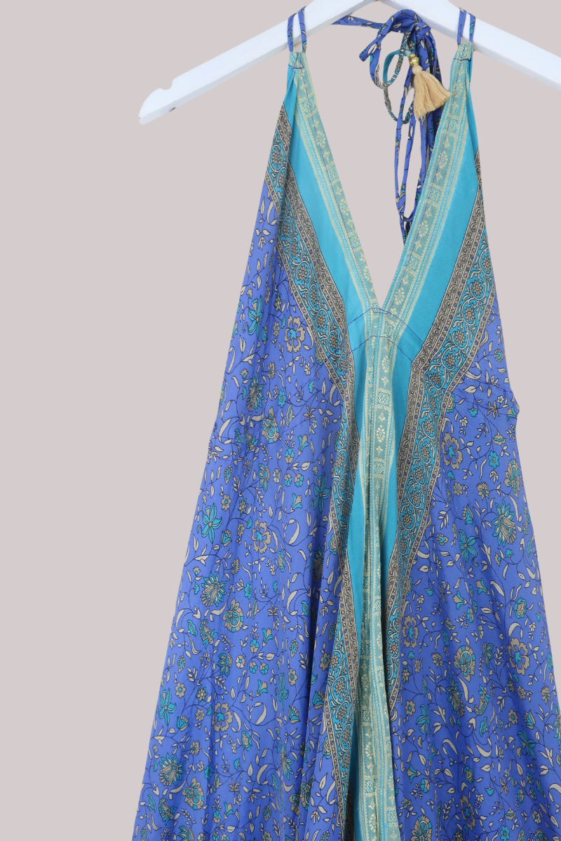 Blossom Halter Maxi Dress in Cornflower Blue - Free Size L/XL