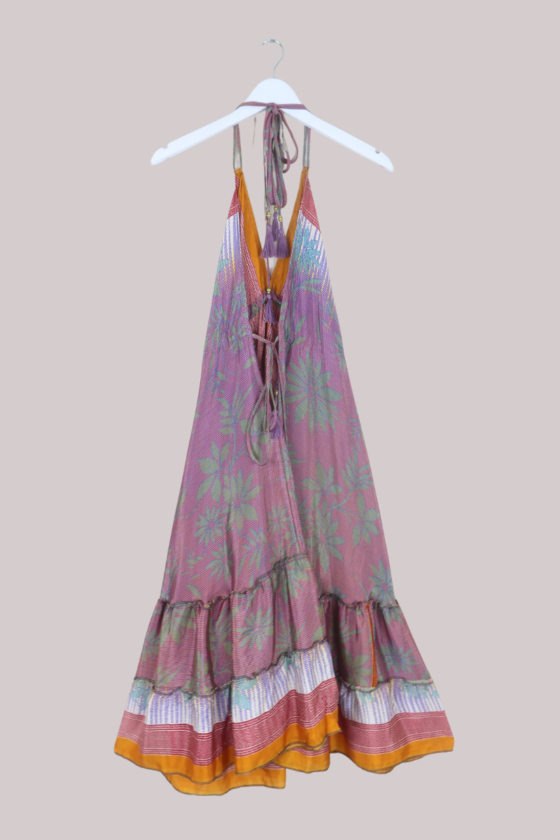 Blossom Halter Midi Dress in Abstract Tangerine & Plum - Free Size L/XL