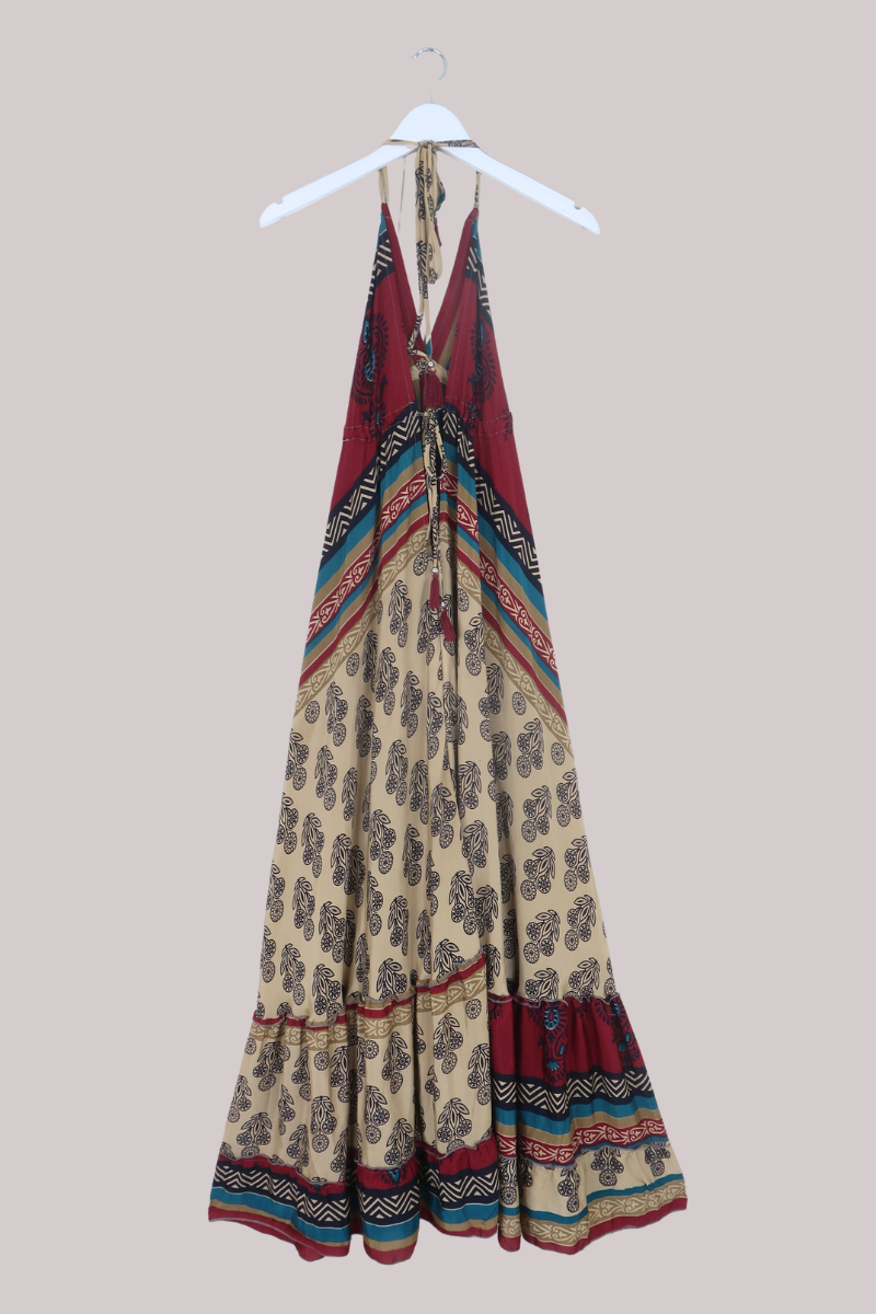Blossom Halter Maxi Dress in Moroccan Gold Florals - Free Size L/XL