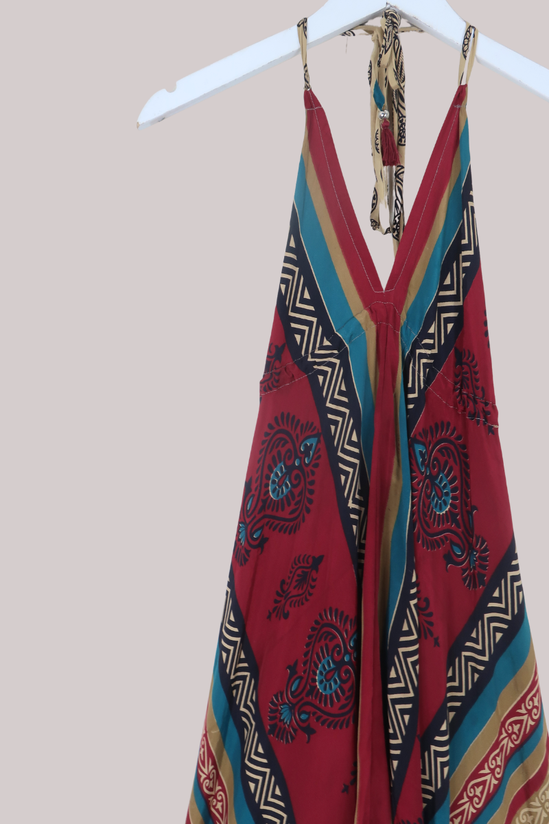 Blossom Halter Maxi Dress in Moroccan Gold Florals - Free Size L/XL