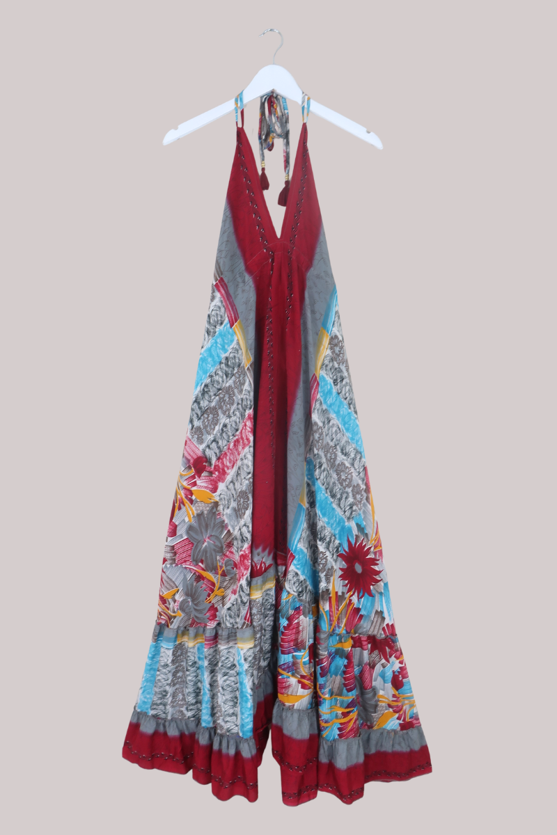 Blossom Halter Maxi Dress in Abstract Floral Paintwork - Free Size L/XL