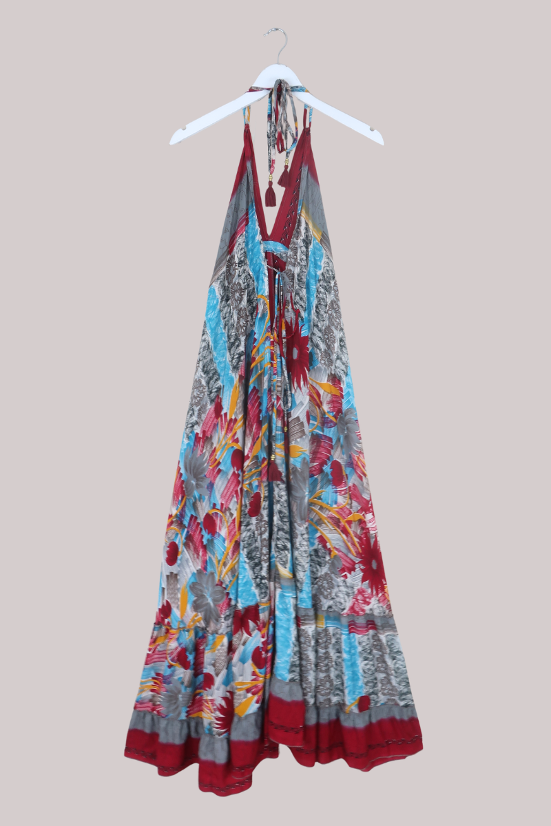 Blossom Halter Maxi Dress in Abstract Floral Paintwork - Free Size L/XL