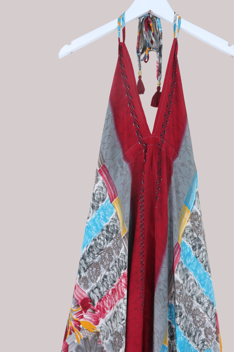Blossom Halter Maxi Dress in Abstract Floral Paintwork - Free Size L/XL