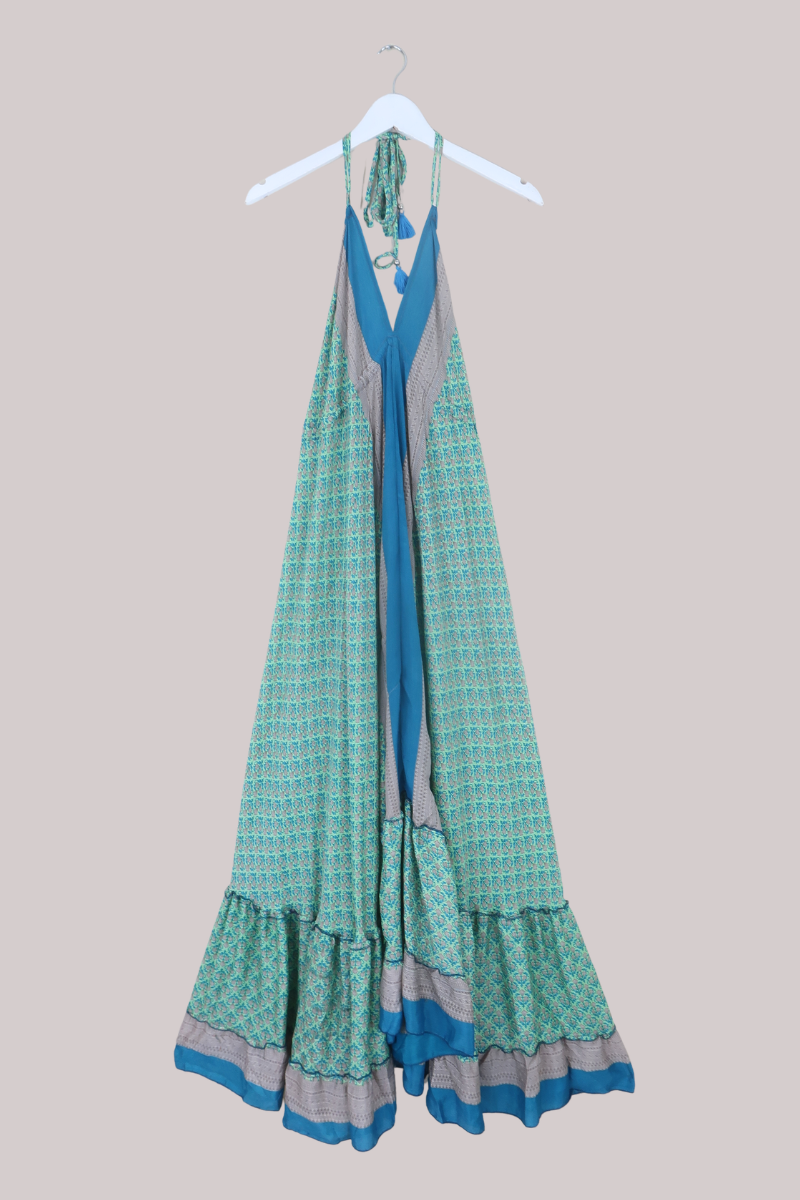 Blossom Halter Maxi Dress in Sea Foam Little Florals - Free Size L/XL