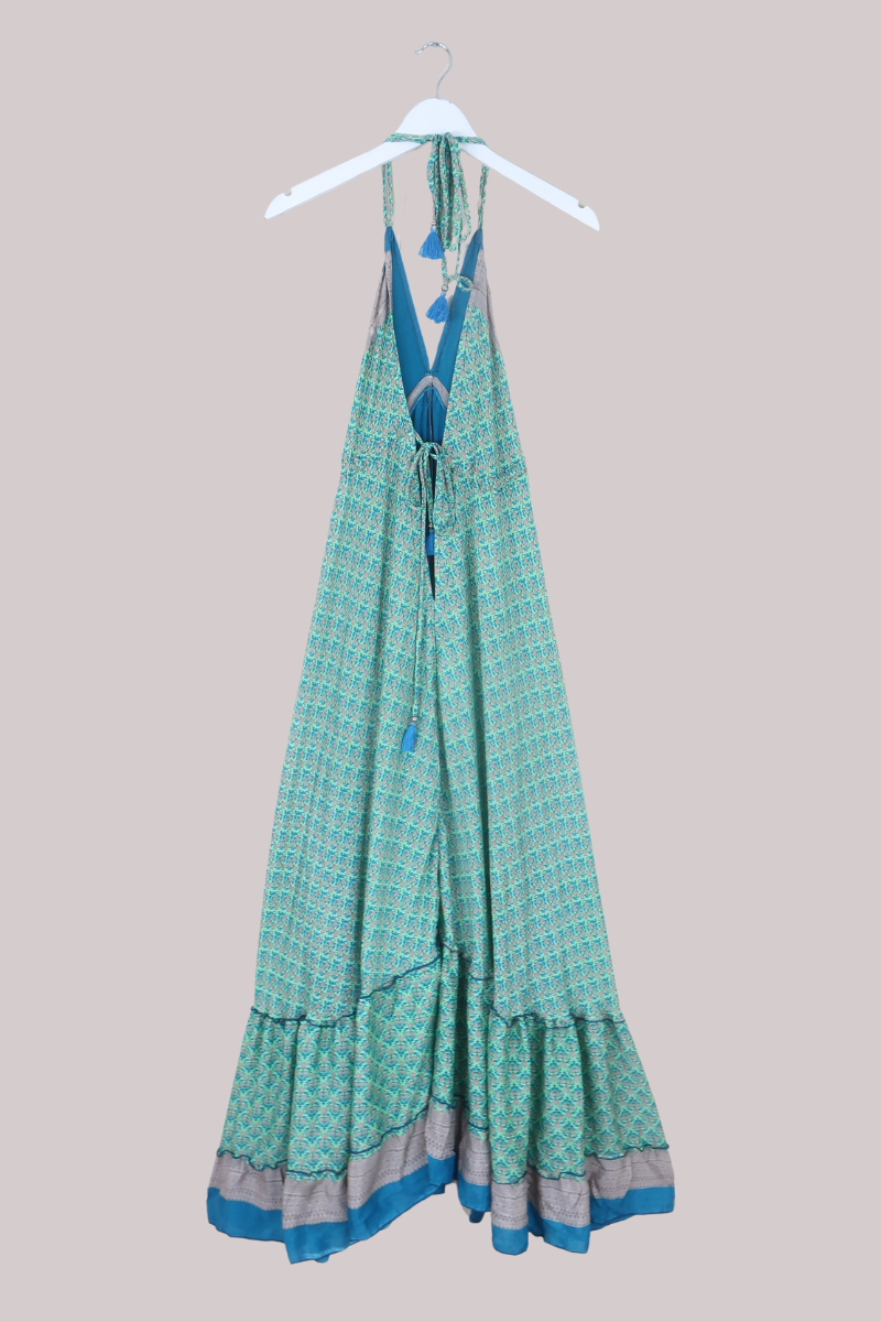 Blossom Halter Maxi Dress in Sea Foam Little Florals - Free Size XL/XXL