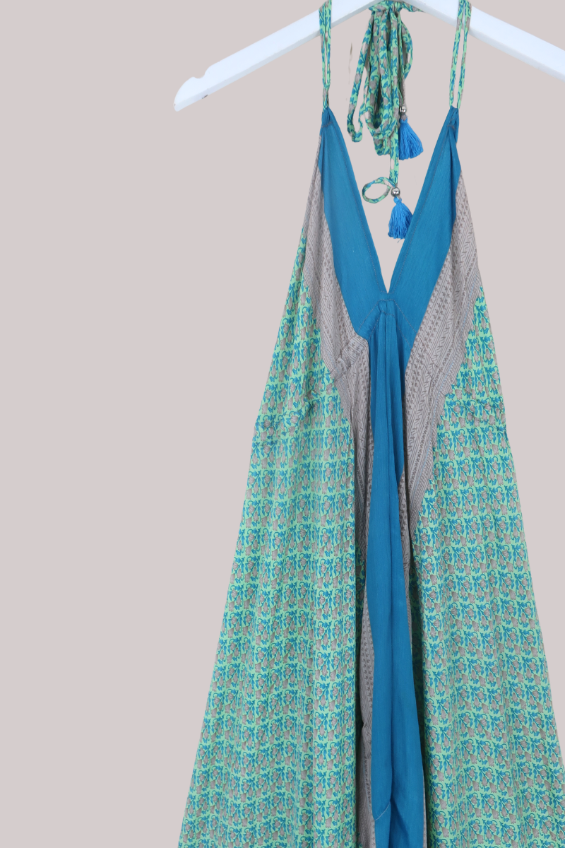 Blossom Halter Maxi Dress in Sea Foam Little Florals - Free Size L/XL