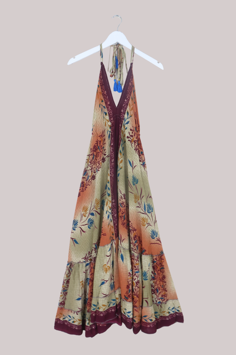 Blossom Halter Maxi Dress in Sunset Gold Florals - Free Size M/L