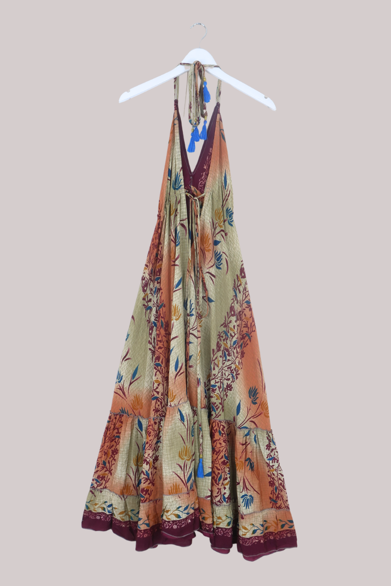 Blossom Halter Maxi Dress in Sunset Gold Florals - Free Size M/L