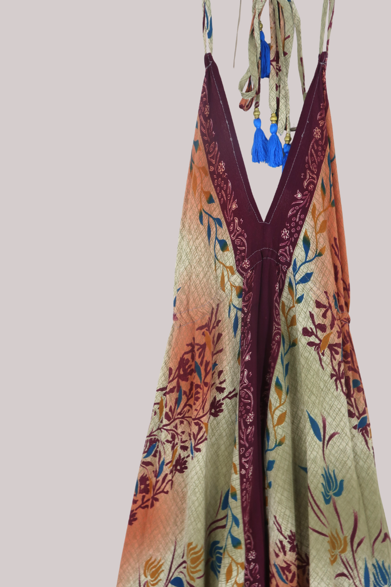 Blossom Halter Maxi Dress in Sunset Gold Florals - Free Size M/L