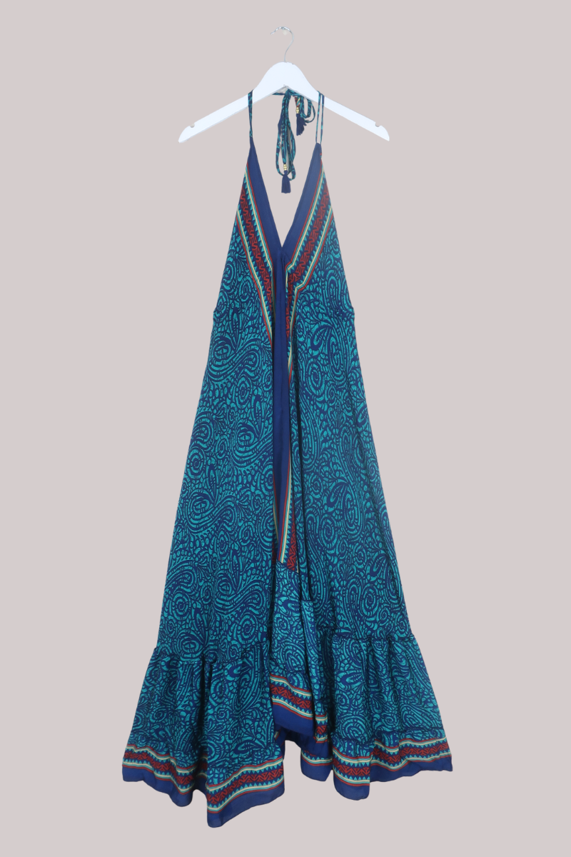 Blossom Halter Maxi Dress in Stain Glass Teal - Free Size M/L