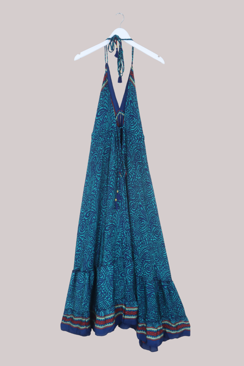 Blossom Halter Maxi Dress in Stain Glass Teal - Free Size L/XL