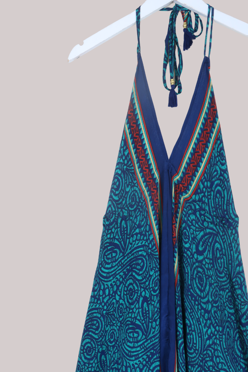 Blossom Halter Maxi Dress in Stain Glass Teal - Free Size M/L