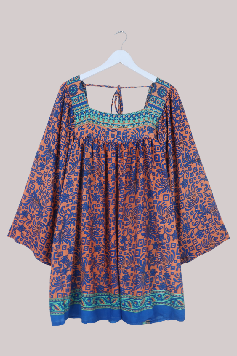 Honey Mini Dress in Clementine & Electric Blue - Free Size