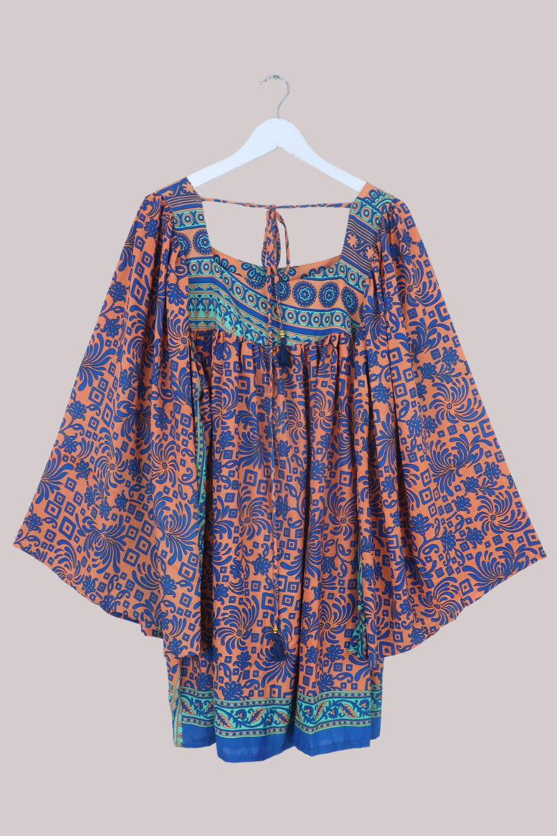 Honey Mini Dress in Clementine & Electric Blue - Free Size