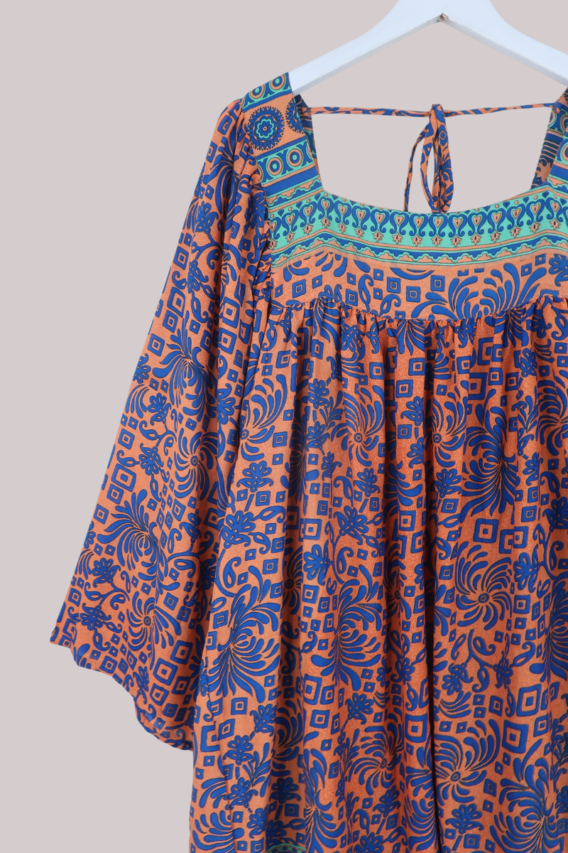 Honey Mini Dress in Clementine & Electric Blue - Free Size