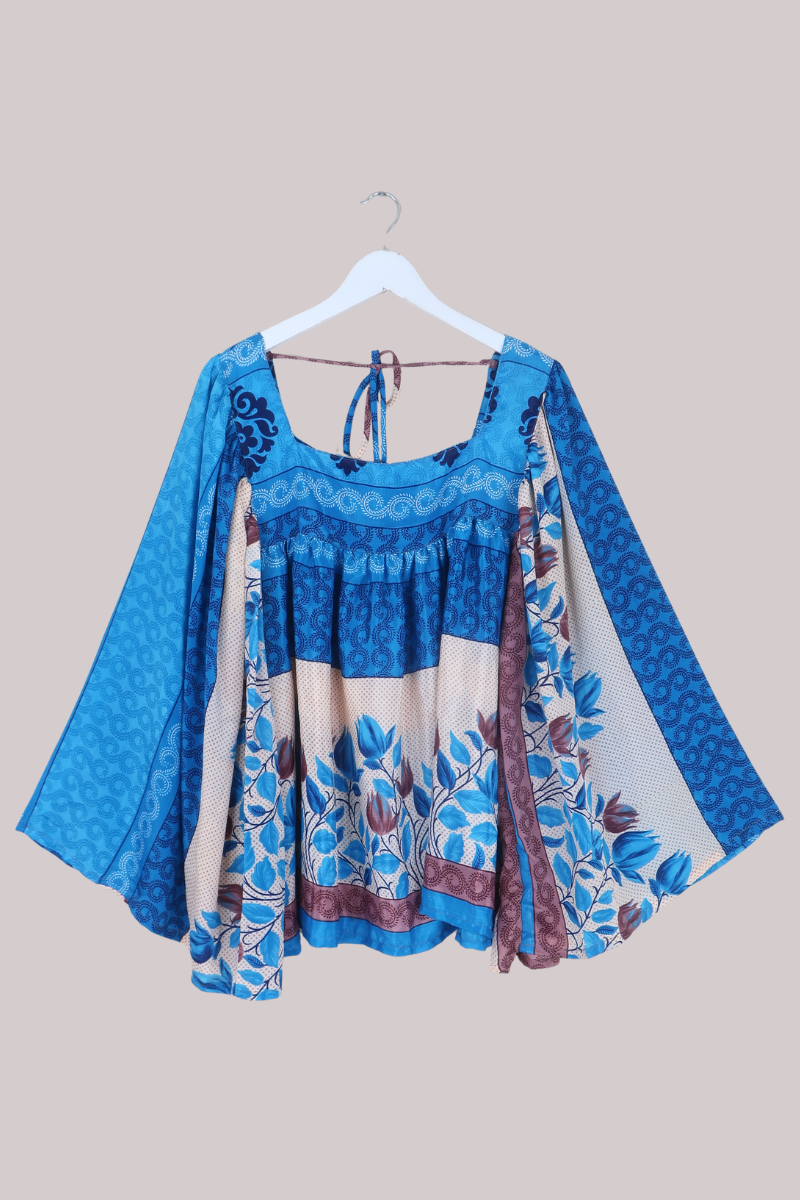 Honey Top in Cobalt & Mauve Tulips - Free Size