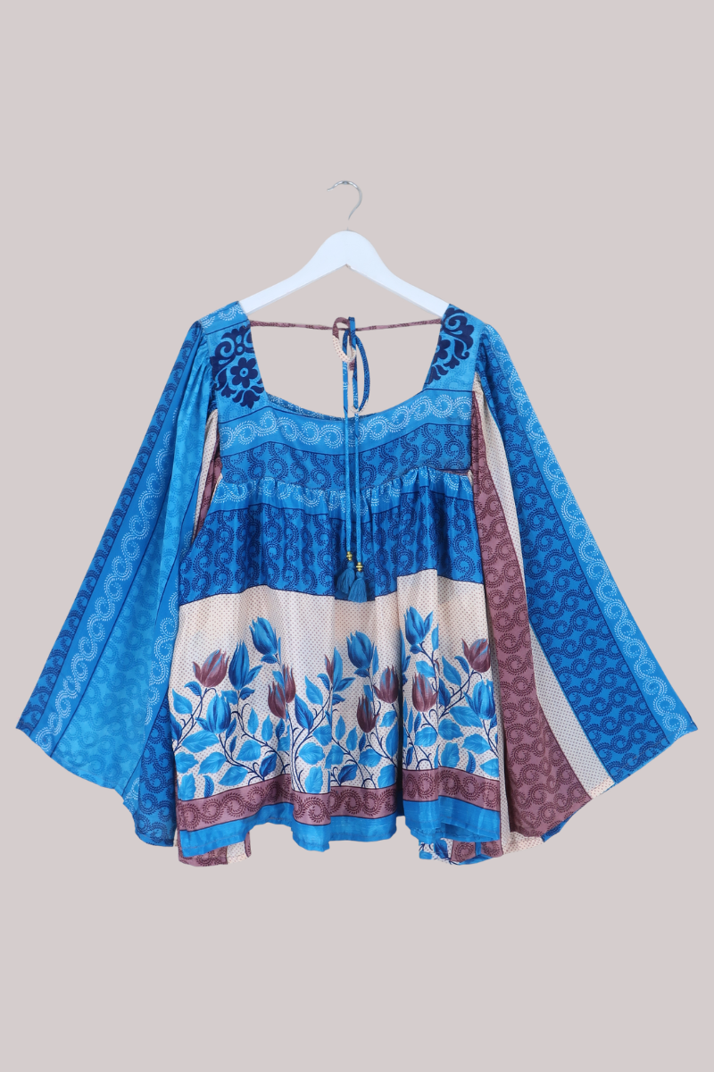 Honey Top in Cobalt & Mauve Tulips - Free Size