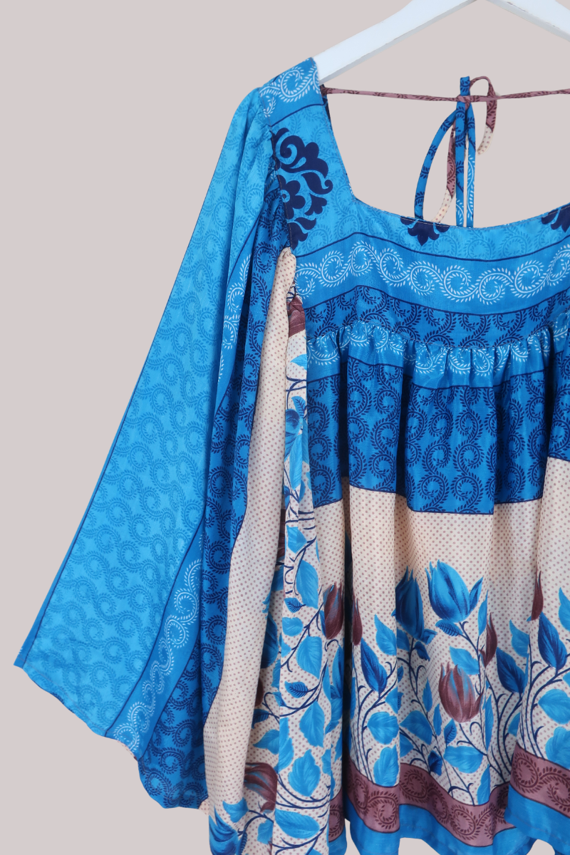 Honey Top in Cobalt & Mauve Tulips - Free Size