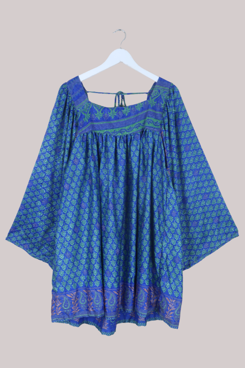 Honey Mini Dress in Peacock Blue Paisley - Free Size