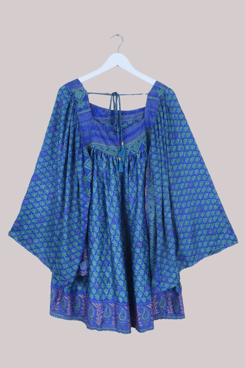 Honey Mini Dress in Peacock Blue Paisley - Free Size