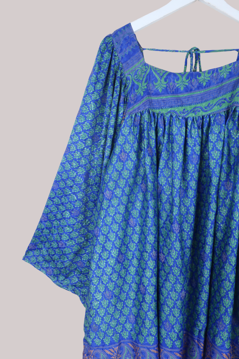 Honey Mini Dress in Peacock Blue Paisley - Free Size