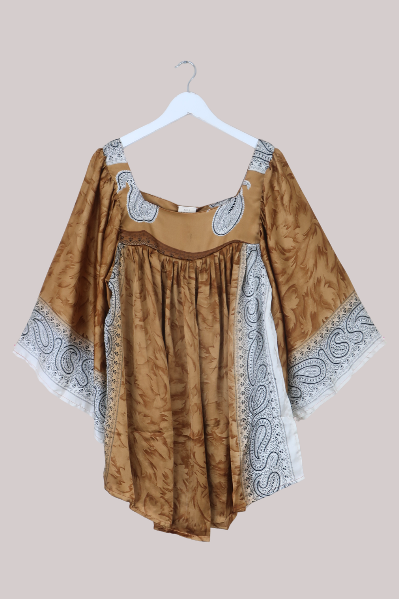 Honey Mini Dress in Golden Brown Paisley - Free Size
