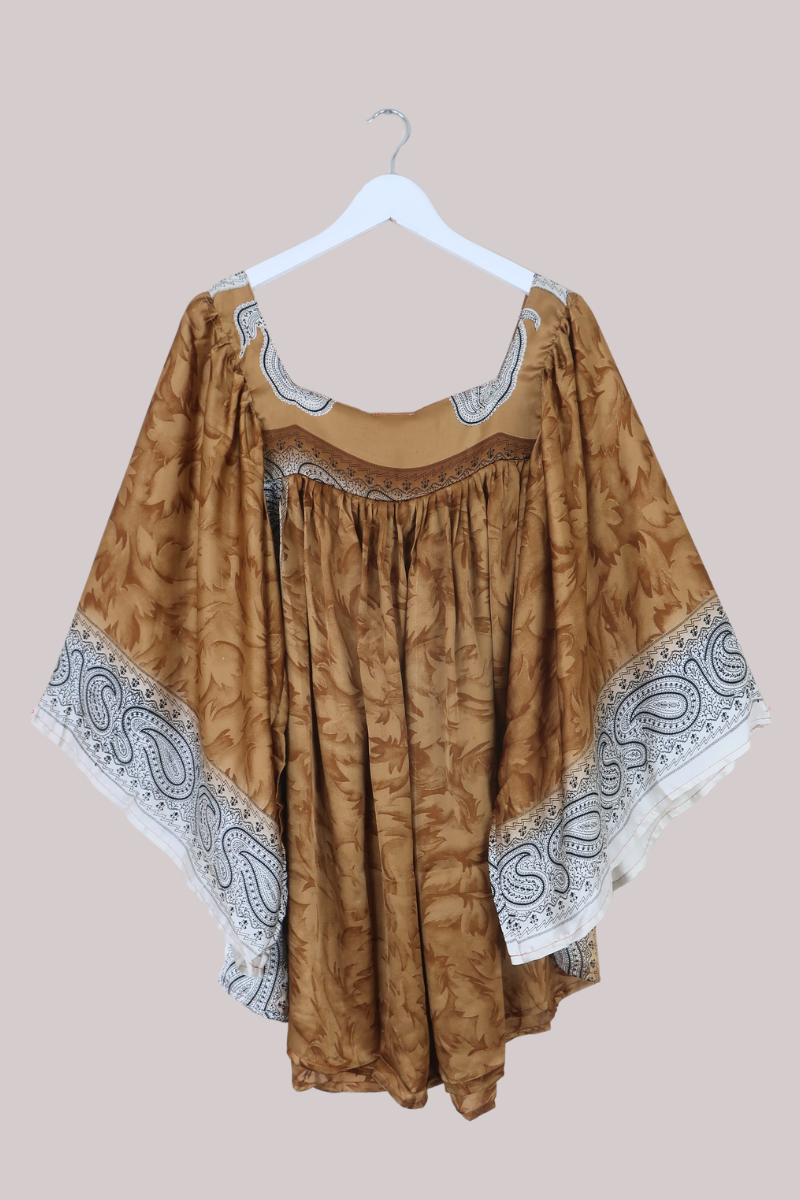 Honey Mini Dress in Golden Brown Paisley - Free Size