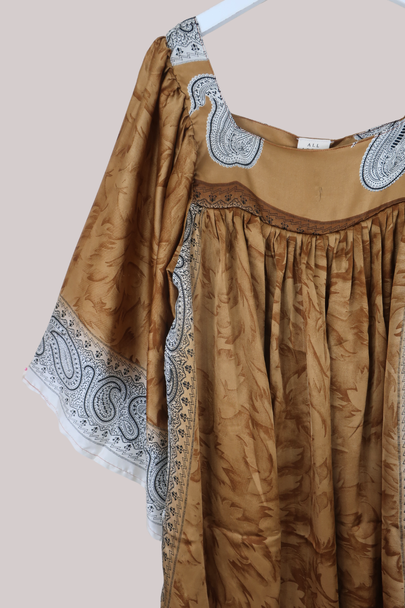 Honey Mini Dress in Golden Brown Paisley - Free Size