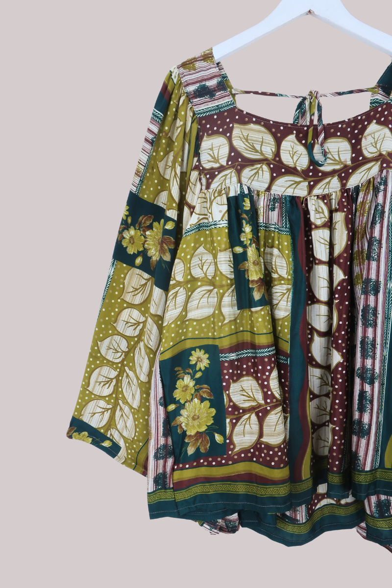Honey Top in Olive Autumn Patchwork - Free Size