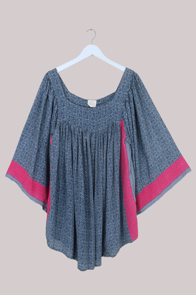 Honey Mini Dress in Slate Grey & Pink Florals - Free Size