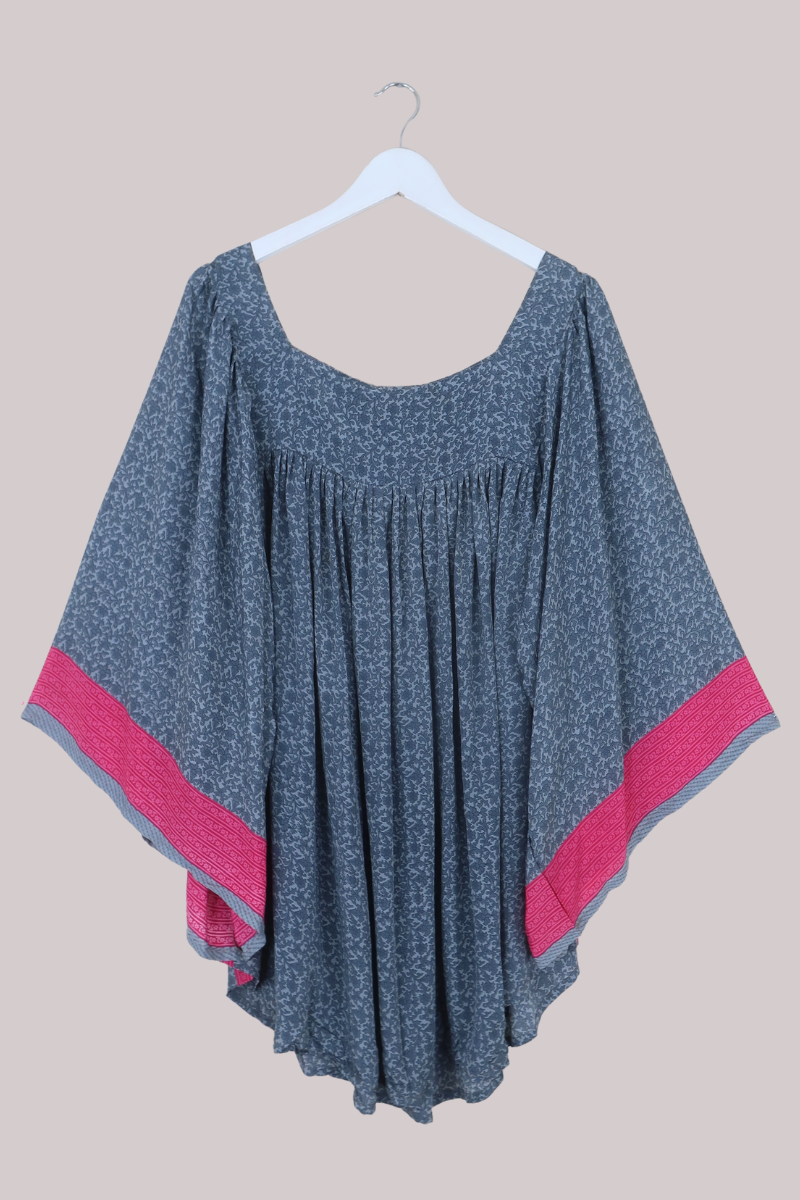 Honey Mini Dress in Slate Grey & Pink Florals - Free Size