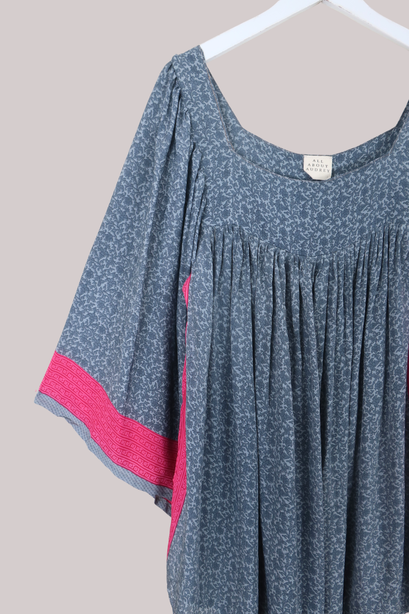 Honey Mini Dress in Slate Grey & Pink Florals - Free Size