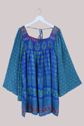 Honey Mini Dress in Vivid Blue Lotus Flowers - Free Size