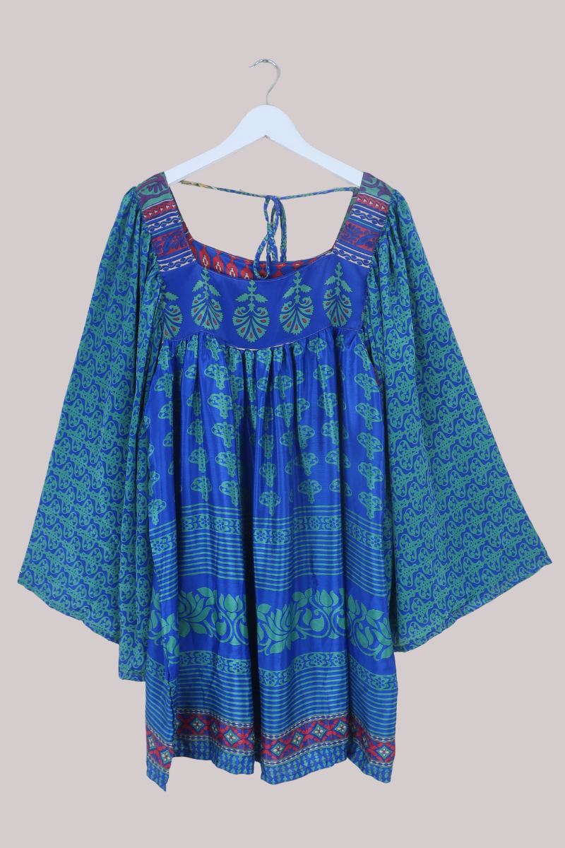 Honey Mini Dress in Vivid Blue Lotus Flowers - Free Size