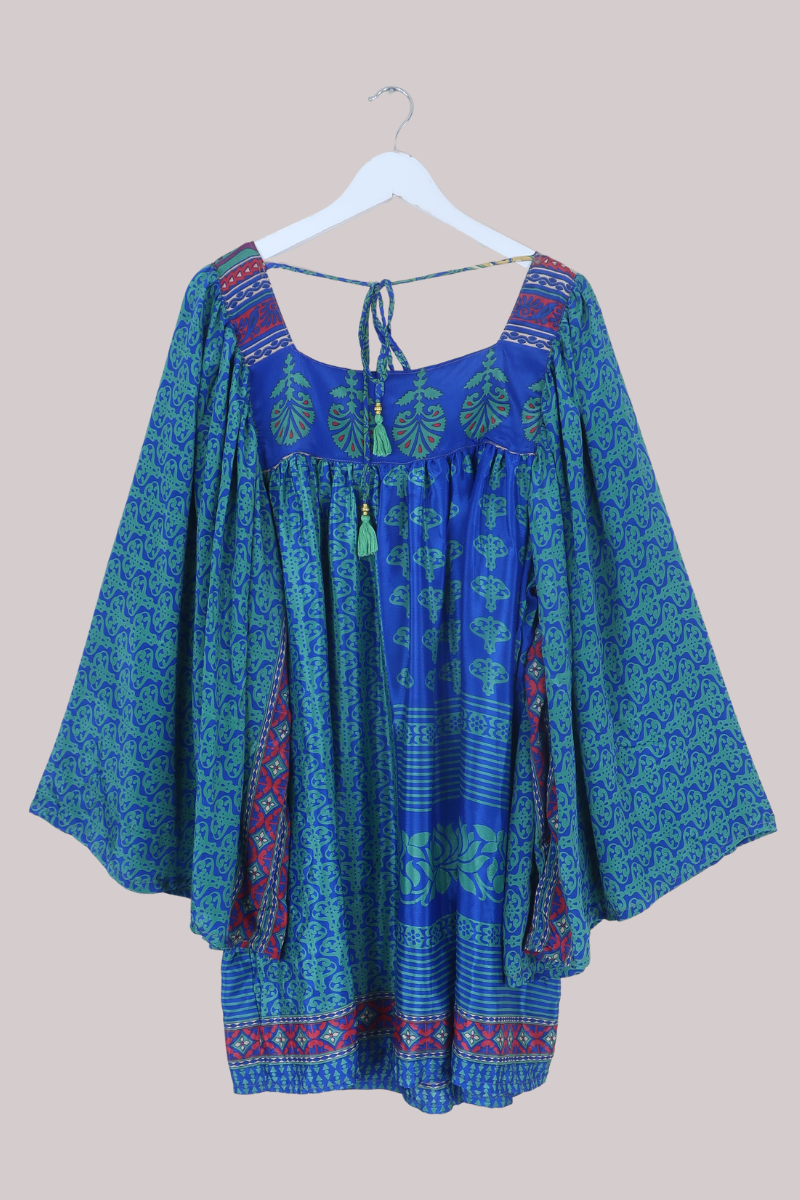 Honey Mini Dress in Vivid Blue Lotus Flowers - Free Size
