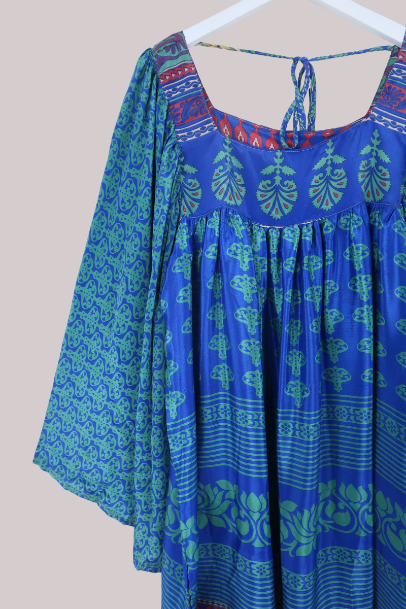 Honey Mini Dress in Vivid Blue Lotus Flowers - Free Size