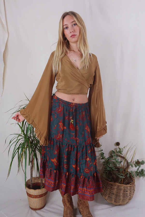 Rosie Midi Skirt - Vintage Indian Sari - Smoke & Bonfires - Free Size by All About Audrey