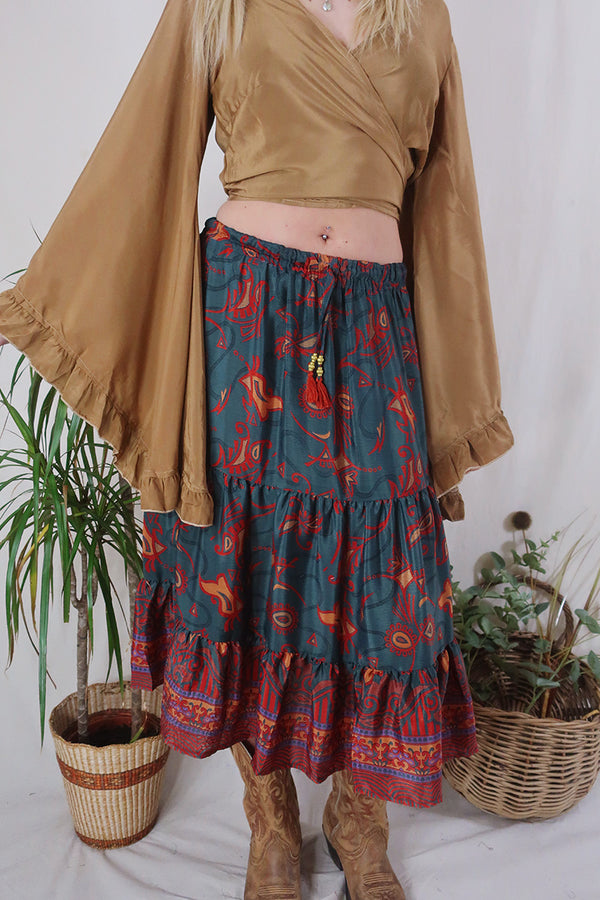 Rosie Midi Skirt - Vintage Indian Sari - Smoke & Bonfires - Free Size by All About Audrey