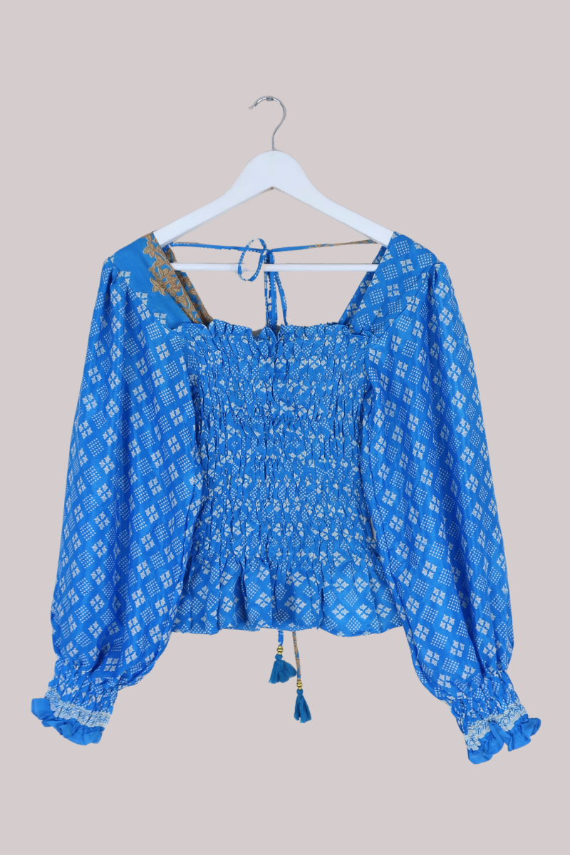 Pearl Top - Cerulean Blue Ditsy Floral Motif - Free Size S/M