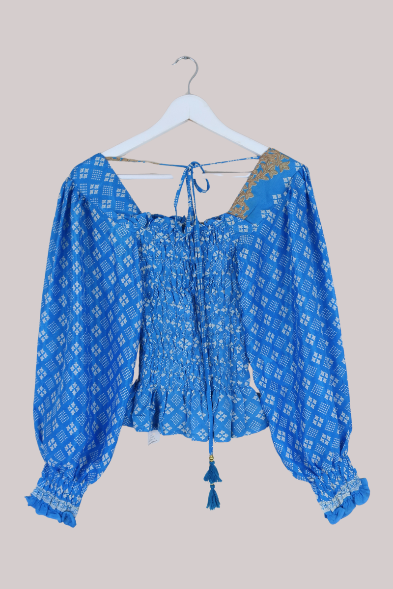 Pearl Top - Cerulean Blue Ditsy Floral Motif - Free Size S/M