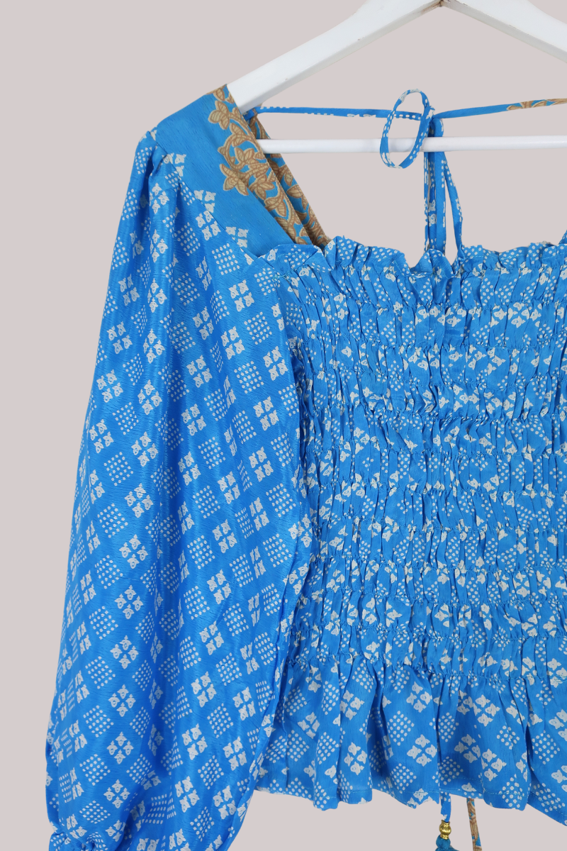 Pearl Top - Cerulean Blue Ditsy Floral Motif - Free Size S/M