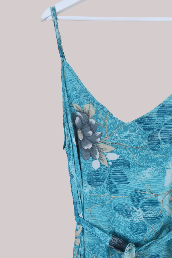 Jamie Dress - Indian Sari Slip Dress - Turquoise & Aqua Floral - Size M/L