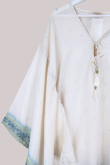 Cassandra Maxi Kaftan -Snowflake Angel in Powder Blue and Crème  - Vintage Sari - Size L/XL