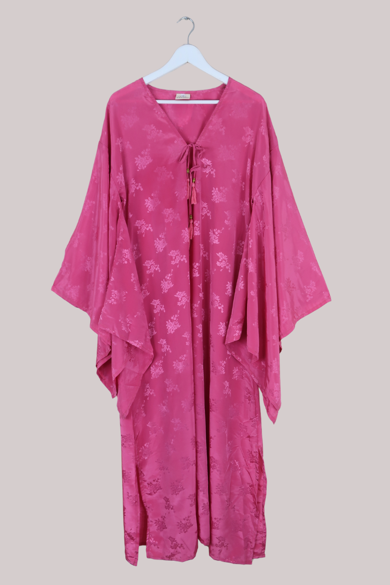 Cassandra Maxi Kaftan - Barbra Pink Floral Shimmer  - Vintage Sari - Size L/XL