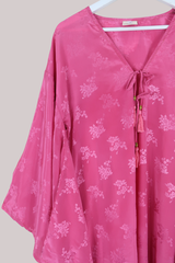 Cassandra Maxi Kaftan - Barbra Pink Floral Shimmer  - Vintage Sari - Size L/XL
